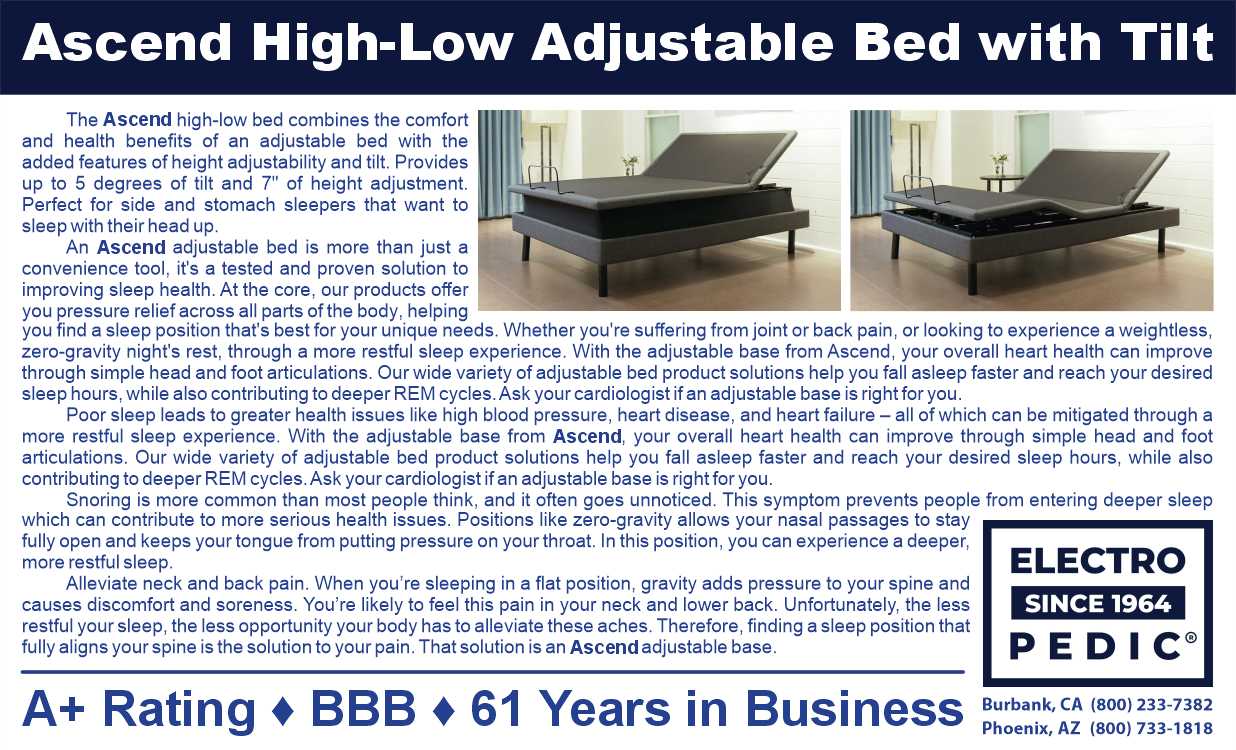 The Ascend High-Low 3-Motor Fully Electric Adjustable Bed with Tilt by Ergomotion